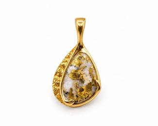41 14KGoldNaturalGoldNuggetQuartzPendant38g