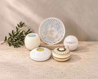 160 ItalianAlabasterDecorativeBowlsTrinketBoxesCandleHolders