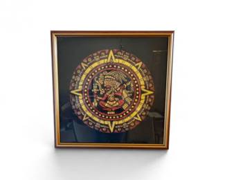 162 SignedOriginalAztecCalendarInspiredPaintingFramed