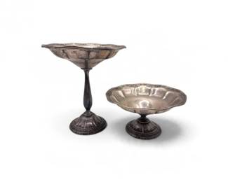 89 AntiqueWeightedSterlingSilverScallopedCompotes2Pcs2875g