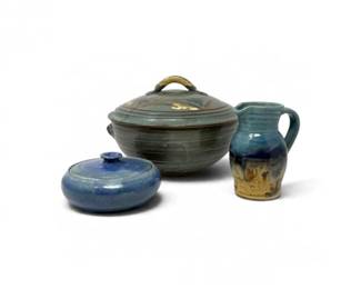 72 HandmadeStudioPotteryLiddedBundtPanPitcherBowl3Pc