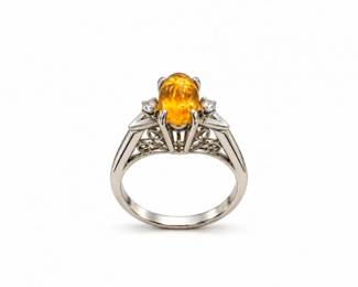 88 14KWhiteGoldFireOpalDiamondRingSize635g