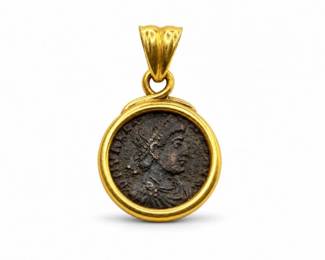 165 RomanBronzeCoinPendantw18KGoldBezel70Grams