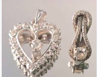 Lot #E88 14K White Gold Diamond Heart Pendant & Single Diamond Earring – Jewelry Collection