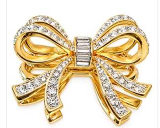 Lot #102 Sparkling Swarovski Crystal Gold-Tone Bow Brooch & Pendant