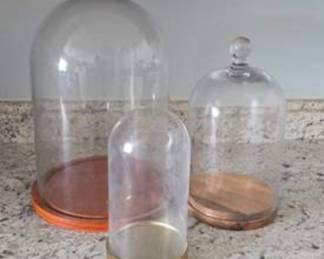 Lot #J68 3 Glass Cloches with bases