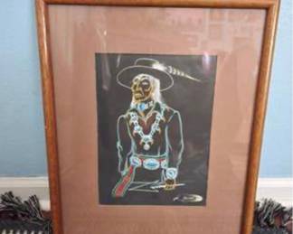 Lot #J60 Signed JAGUINO Native American Portrait Art – Framed Southwestern Western Indian Chief Artwork