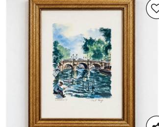 Lot #D23 Auction Title: Lawrence H. Darrow 1951 Original Watercolor – Pont Neuf Paris Bridge – Signed & Titled