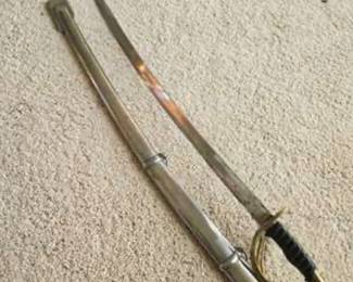 Lot #D110 Vintage Military-Style Dress Sword with Metal Scabbard & Brass Hilt