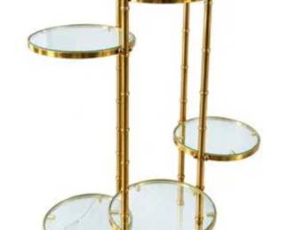 Lot #J74 Vintage Gold Tone Metal & Glass 5-Tier Plant Stand – Hollywood Regency Mid Century Modern Display Stand