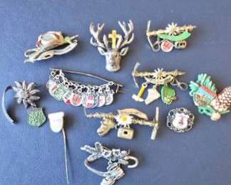 Lot #E84 Vintage Alpine Bavarian Oktoberfest Hat Pins – Edelweiss, Stag & German Souvenir Collection