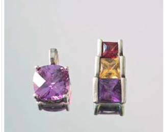Lot #E87 Sterling Silver Spinel & Amethyst Gemstone Pendants – Collection of Two