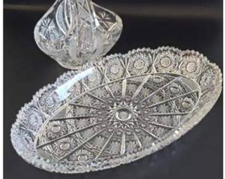 Lot #D41 American Brilliant Period Cut Glass Oval Bowl & Crystal Piece