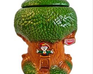 Lot #E77 Vintage Keebler Elves Tree Cookie Jar with Lid – Figural Ceramic Advertising Collectible