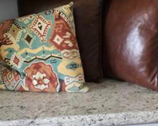 Lot #J73 Brown Leather Throw Pillows Set of 2 + Southwestern Aztec Accent Pillow – Rustic Western Farmhouse Decor Lot of 3