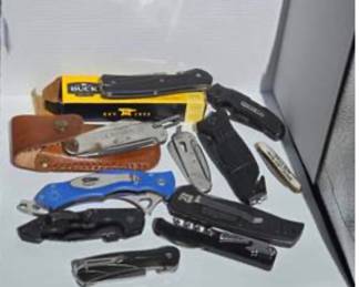 Lot #D105 Collection of Folding Pocket Knives – Buck, Multi-Tools & Assorted Utility Knives