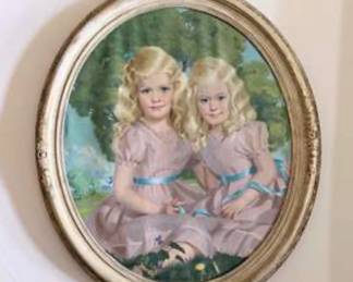 Lot #D16 Bethuel Moore (1902–1965) Vintage Commissioned Oil on Canvas Portrait of Two Girls - Oil Painting - Fine Art