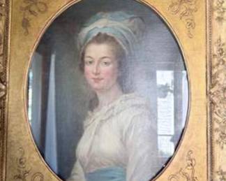 Lot #D19 Antique Oil Portrait of Madame Élisabeth of France – Ornate Gilt Rococo Frame – Alexander Roslin Plaque