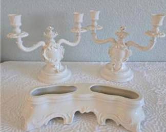 Lot #D35 Rare Antique Nymphenburg White Porcelain Figural Candelabra Pair with Matching Decorative Bases – German