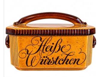 Lot #E83 Vintage German "Heiße Würstchen" Hot Sausage Ceramic Serving Box with Lid & Handle