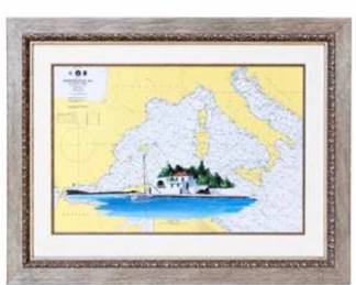 Lot #D18 Framed Mediterranean Nautical Chart Artwork – Yacht Illustration with Certificate of Authenticity