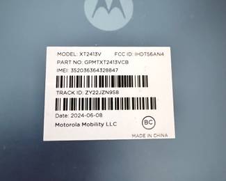 Motorola Moto G 5G Smartphone – Model XT2413V – Android Cell Phone Description: Motorola Moto G 5G smartphone, model XT2413V, featuring a large touchscreen display, front-facing camera, rear camera system, and sleek blue-gray finish. Manufactured in 2024. Includes phone as photographed. Storage capacity, carrier compatibility, activation status, and network lock status have not been verified. Functionality has not been tested. Sold as-is, with no guarantees regarding battery condition, connectivity, or activation. Please review photographs for model information and cosmetic condition.