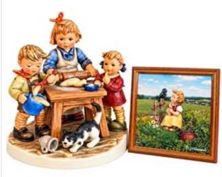 Lot #E78 Goebel Hummel 2004 Annual Plate XXI "In der Backstube" Limited Edition Figurine & Framed Hummel Print