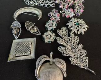Sara Coventry Pieces Vintage Celestial Crescent Moon, Leaves & Floral Brooches