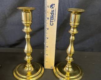 Brass Candle Holders - Pair Of Vintage Turned Taper Candlesticks Lot