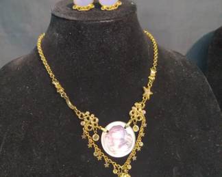Kirks Folly Lavender Dream Angel Necklace 24" and Matching Pierced Earing Set