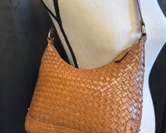 Y2K CEM Bucket Purse Brown Woven Leather Crossbody Shoulder Strap Brazil