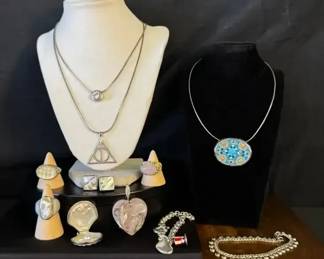 Sterling Silver Pendant Necklaces, Rings, Shell Accents & Fashion Jewelry Set