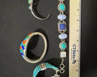 Sterling Silver Turquoise Beaded Statement Necklaces, Mosaic Inlay Cuff & Rings Collection