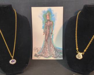 Nolan Miller Vintage Pave Rhinestone Jewelry with 1997 Signed Art Print