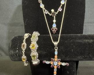 Sterling Silver Cross Necklaces, Multi-Stone Crucifix Pendant & Chain Assortment