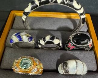 Enamel Sterling Silver - Rings & Link Bracelet Fine Jewelry
