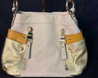 B. Makowsky Leather - White & Metallic Gold Accent Shoulder Handbag