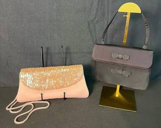 Crown Lewis 1940's Clutch Bags- Vintage Beaded Evening Bag & Black Bag