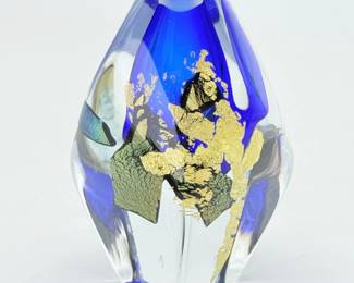 149 CobaltBlueGoldFoilGlassBudVase
