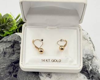 4 14KTGoldSphereDropLeverBackEarrings68g