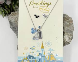 130 DisneyMagicKingdomBlueCrystalCharmNecklaceEarrings