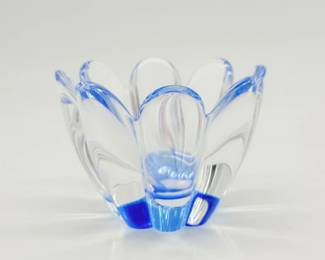 10 OrreforsSwedenBluePetalCrystalBowlSigned