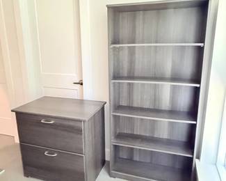 43 WayfairGreyWoodBookcaseFileCabinetSet