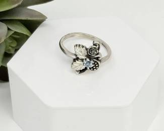 51 BlackHillsSterlingSilverFloralRingwithBlueStone