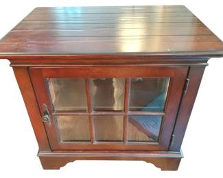 Vintage Darkwood End Table with Glass Door