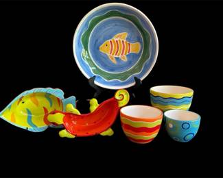 6 Pieces of Hand Painted Stoneware