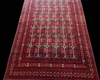 Area Rug in Maroon, Burnt Orange and Green