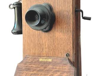 03 Antique Wooden Crank Wall Telephone