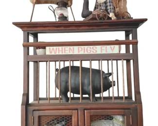 Rustic Pigs Themed Wall Hutch