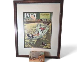 Framed 1945 Norman Rockwell Print Wooden Train Cedar Box